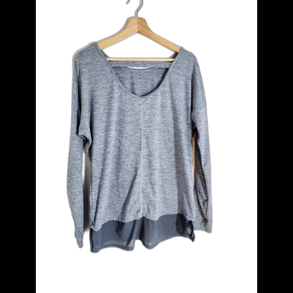 Women's Danskin Now Yoga Blue Heathered Medium Top Athletic Shirt Stretch Long - Picture 2 of 6